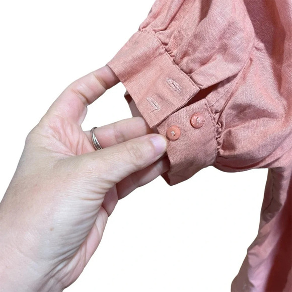 DOWNEAST ~ Peach Peasant Top with Ruffle Details and Puff Sleeves Linen Blend - Picture 5 of 9